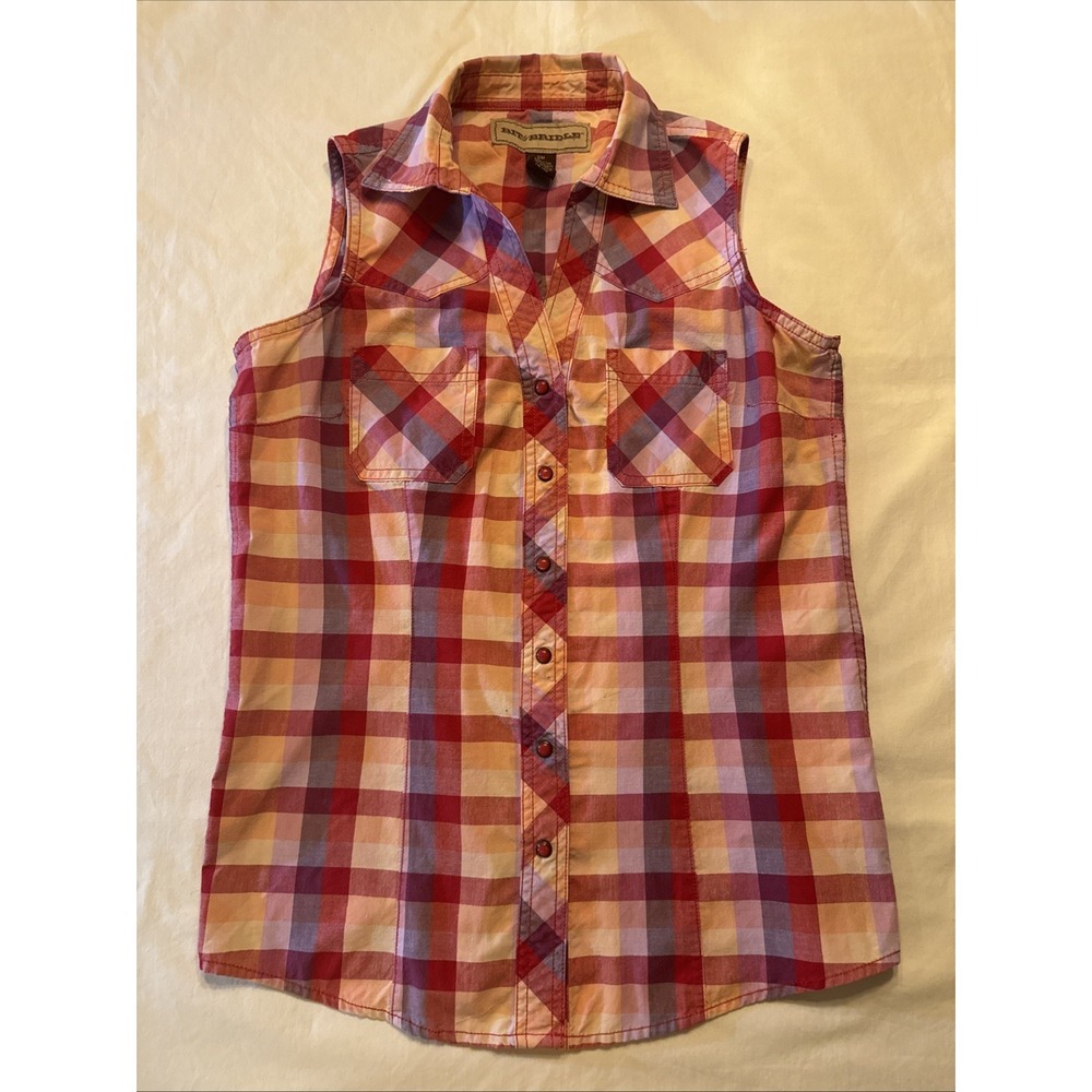 Bit & Bridle Womens Small Sleeveless Plaid Snap Western Tunic Top Multicolor